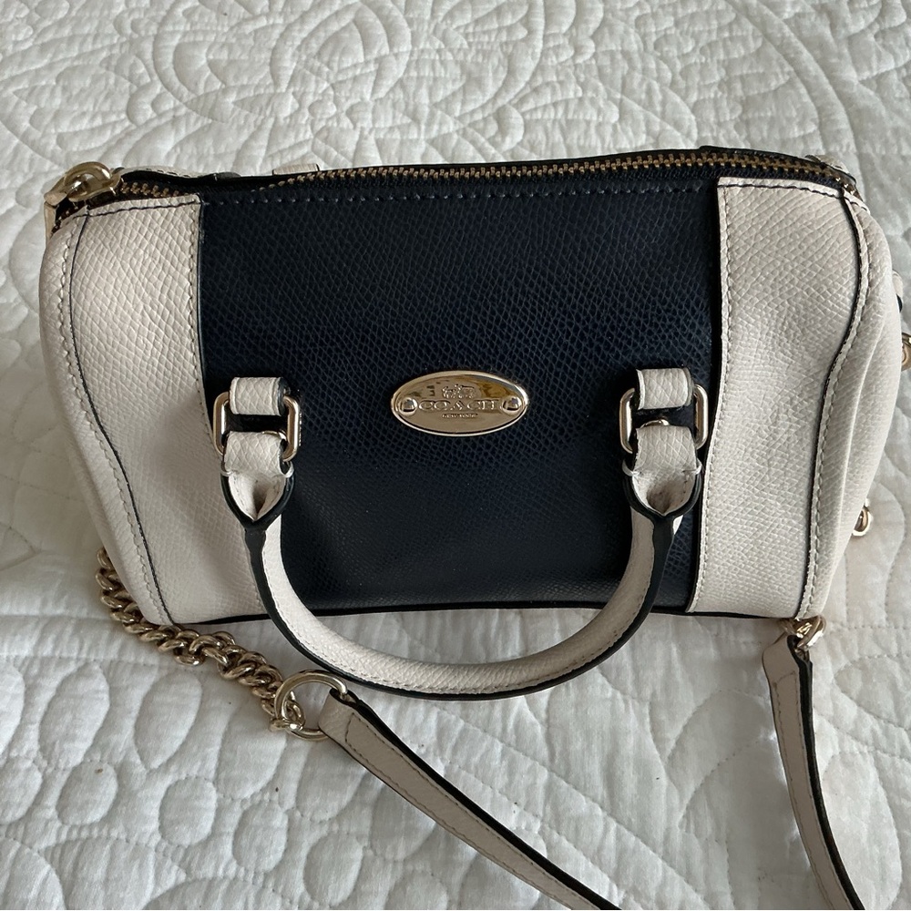 Coach Black and Cream Two-Tone Leather Crossbody Satchel